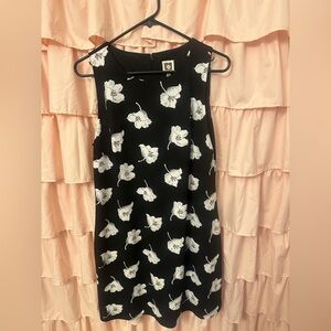 Anne Klein Black Floral Sleeveless Shift Dress Size 10
